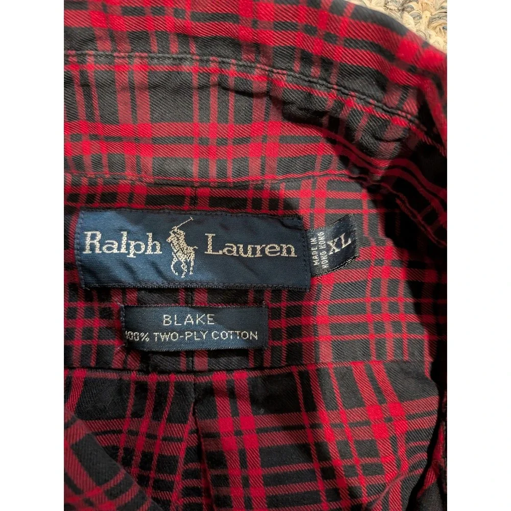 Polo Ralph Lauren Mens XL Blake Red Black Plaid 100% Cotton Button Down Shirt